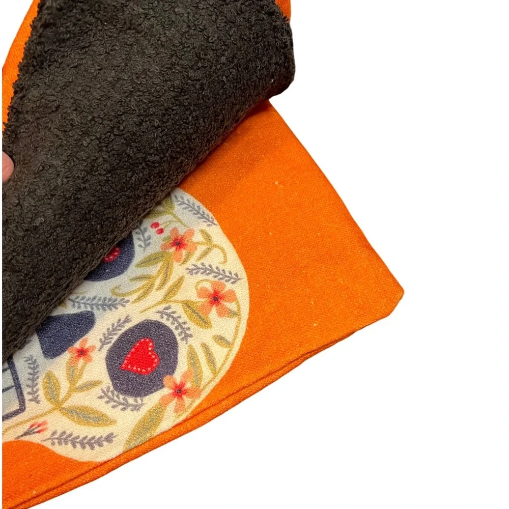 Happy Halloween Kitchen Towel Set Sugar Skull Orange & Black Home Decor